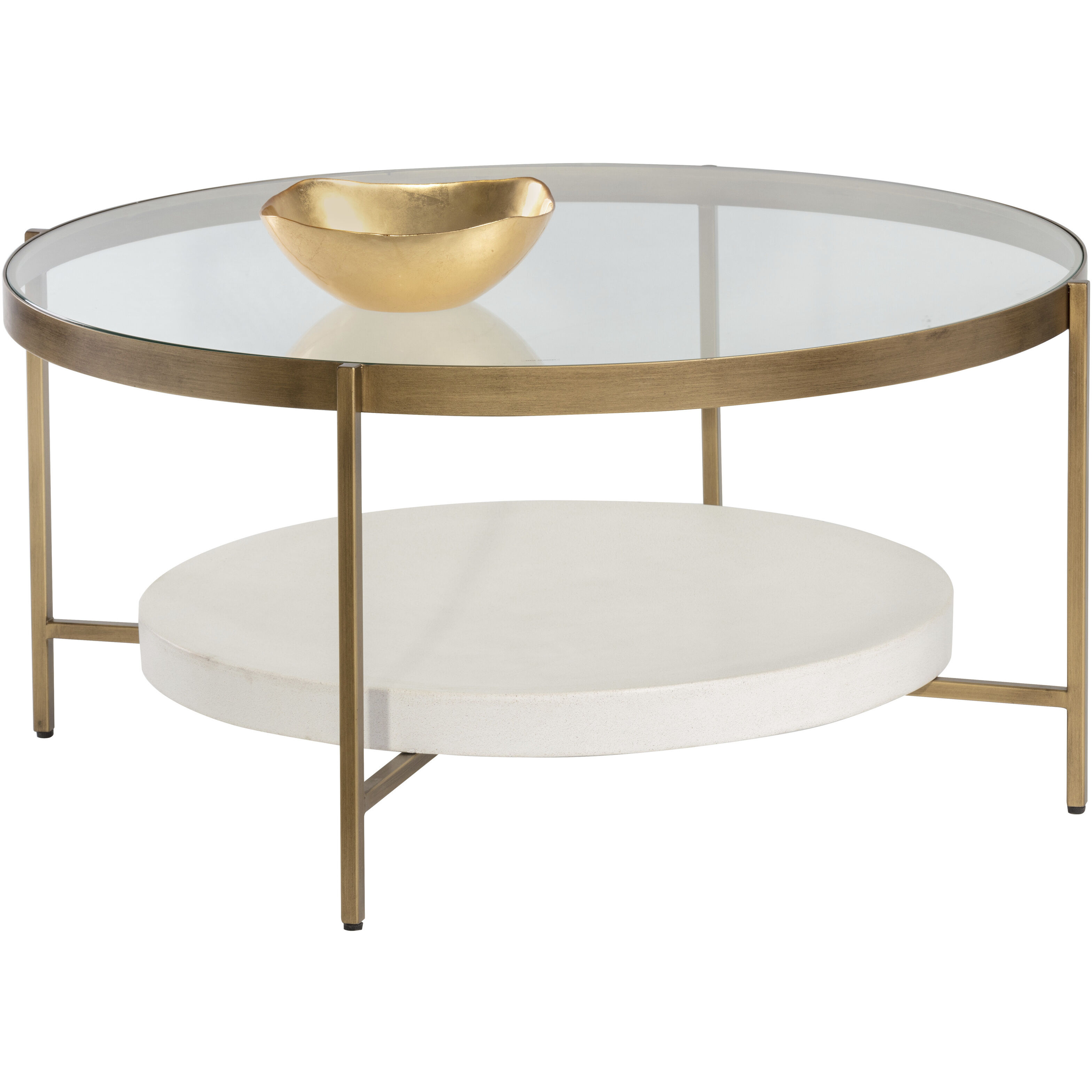 Gia 38 X 18 inch Clear / White / Antique Brass Coffee Table